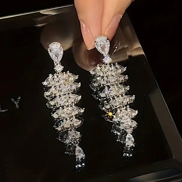 Tree Design Zircon Dangle Earrings, Wedding, Bridal, Anniversary - Picture 6 of 6